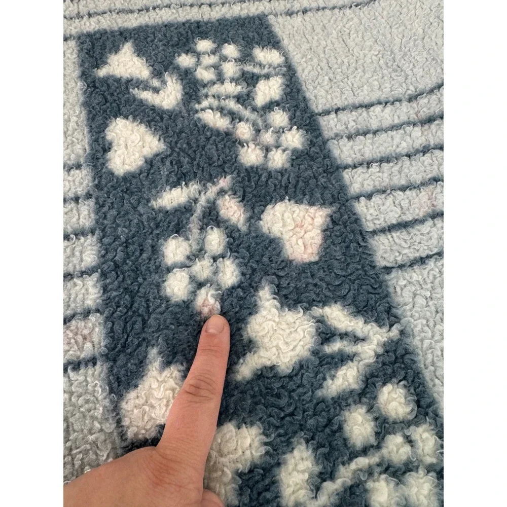 Vintage Ibena West Germany Goose Blanket Blue White Country Cottagecore 54x76